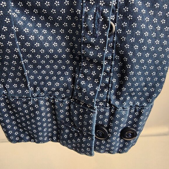 01.Algo Shirt Mens XL Navy White Flower Stretch Long Sleeve Button-Front - Picture 5 of 7